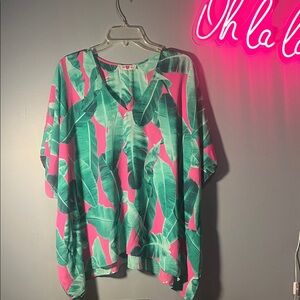 Buddy Love Pink and Green Tropical Blouse